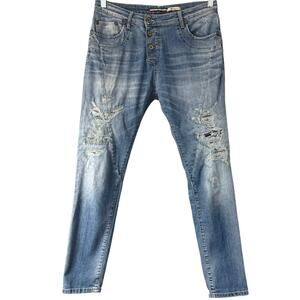 PLEASE Jeans Made in Italy Womens Medium 30x30 Distressed Slim Stretch Denim